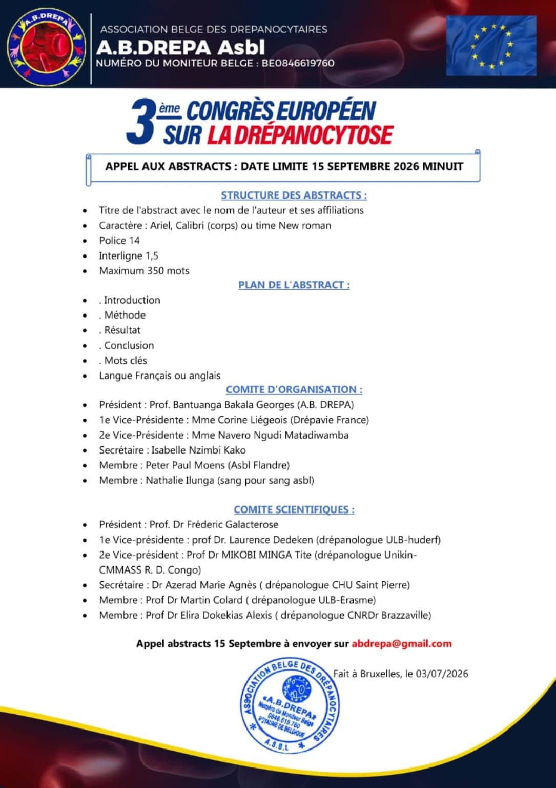 Appel aux abstracts du Congrès européen 2026